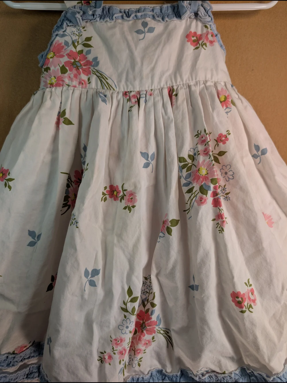 Laura Ashley White Floral Dress with Pink & Blue Accents